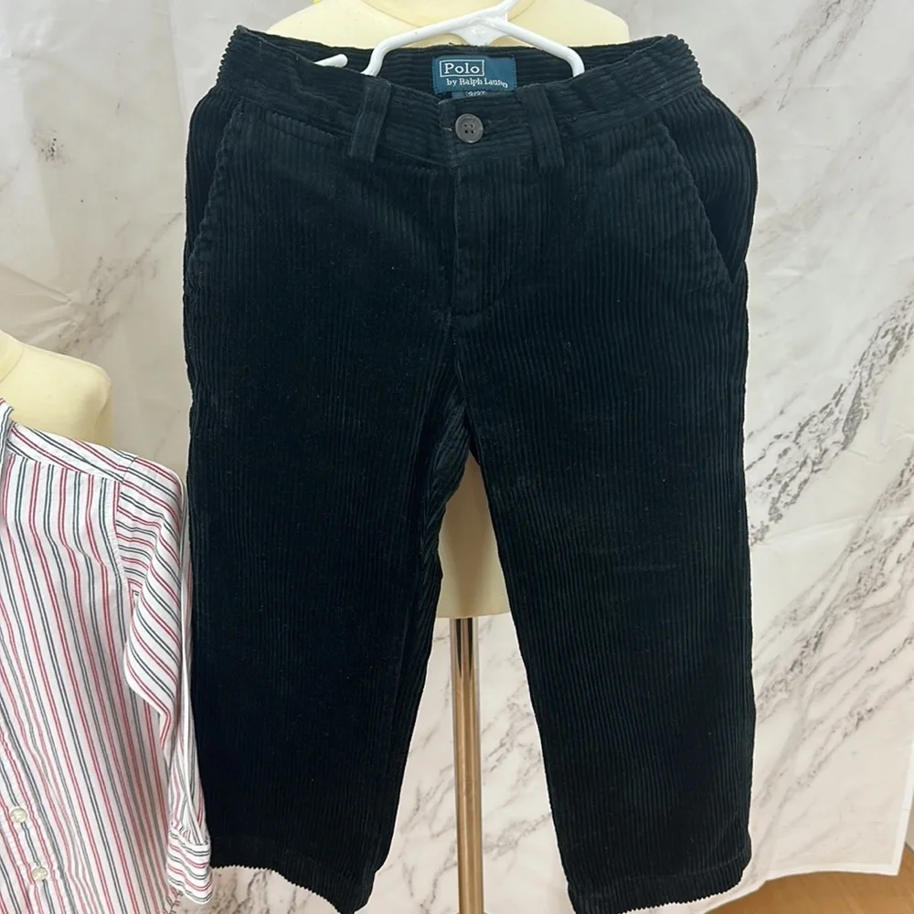 Ralph Lauren Black Cordouroy dress pants longs sleeve Button down dress shirt 3t